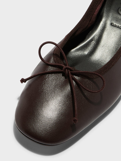 Aeyde | Onda Leather Flats for Women | Moka Nappa | Round Toe | Low Heel | Heel Details