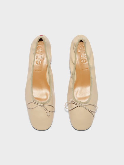 Aeyde | Onda Leather Flats for Women | Sand Nappa | Round Toe | Low Heel | Front View