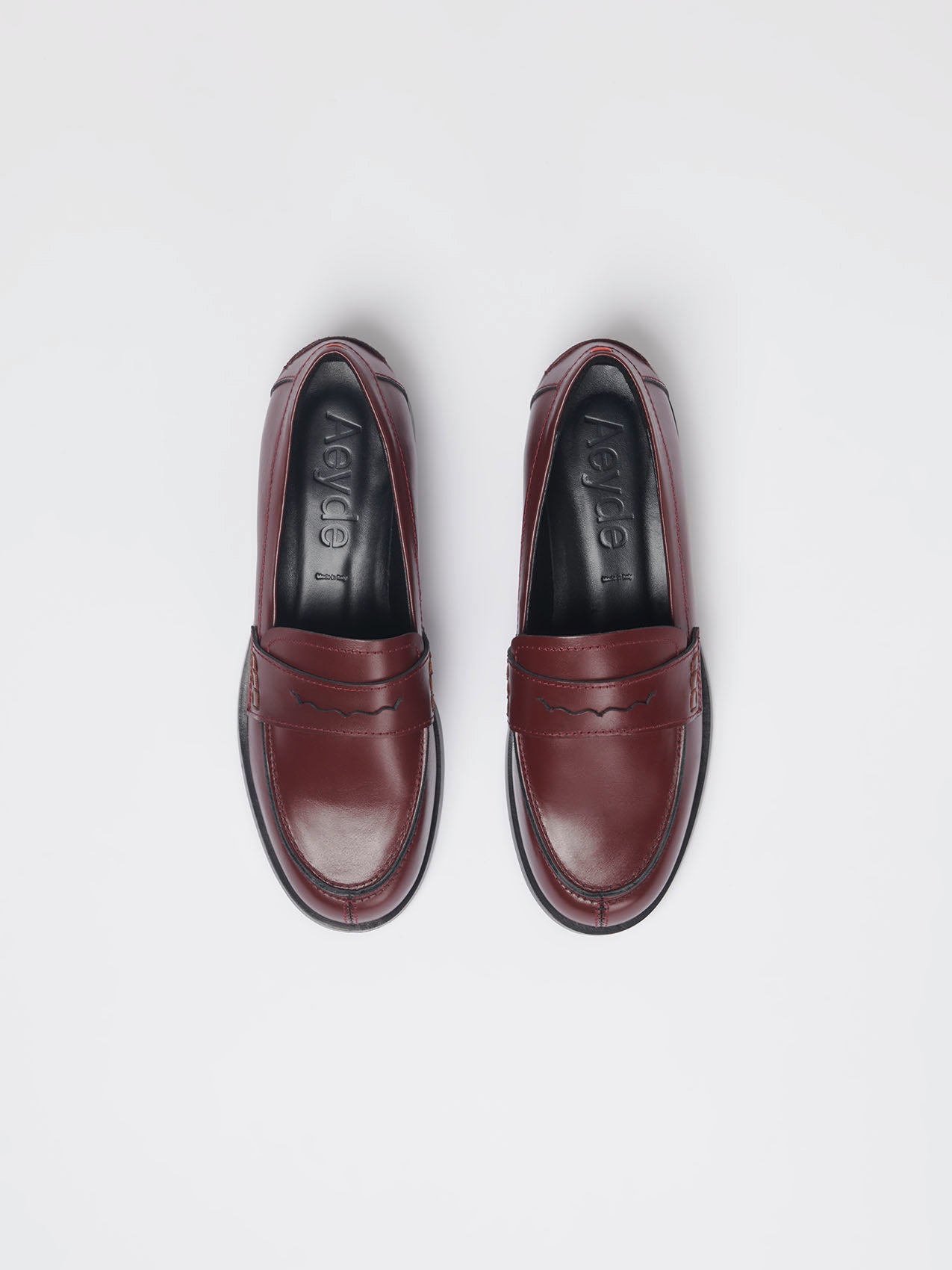 Aeyde | Oscar Port Calf Leather Loafers, Flats for Women | Port Calf | Round Toe | Low Heel | Heel Details