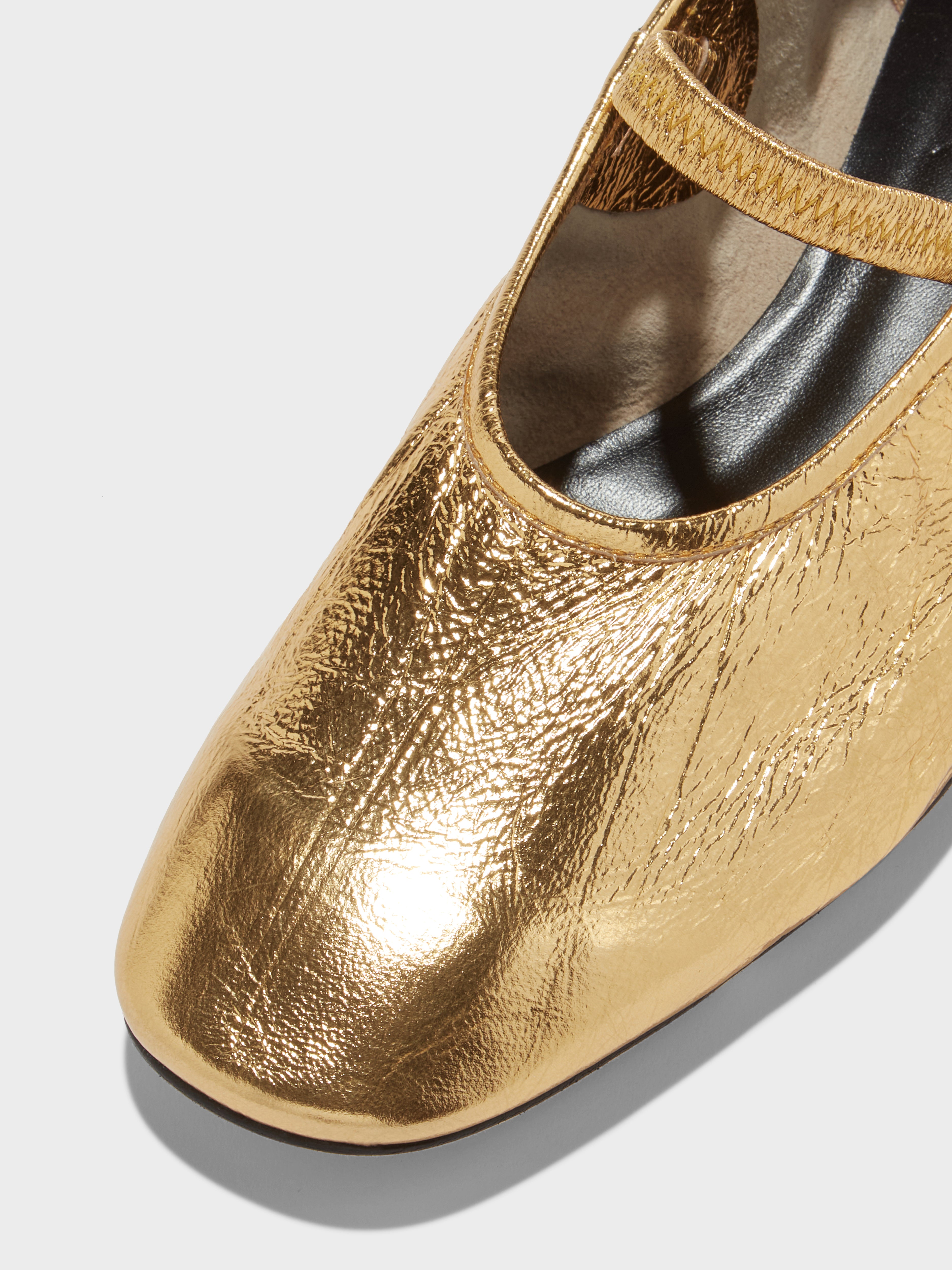 Aeyde | Pippa Laminated Leather Ballet Flats Leather Flats for Women | Gold Crackle | Round Toe | Low Heel | Luxury Materials | Handmade in Italy