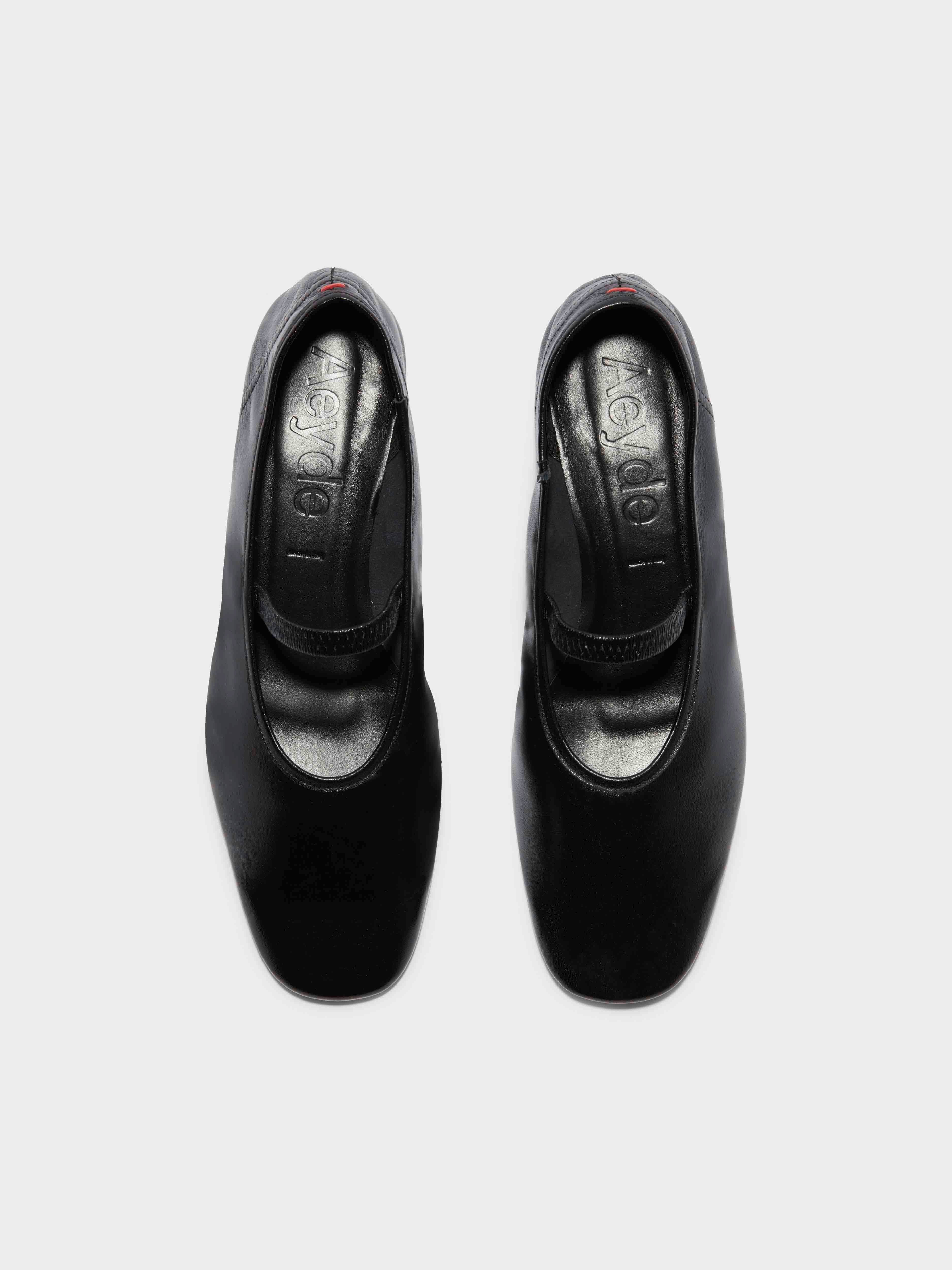 Aeyde | Pippa Leather Ballet Flats Leather Flats for Women | Black Nappa | Round Toe | Low Heel | Front View