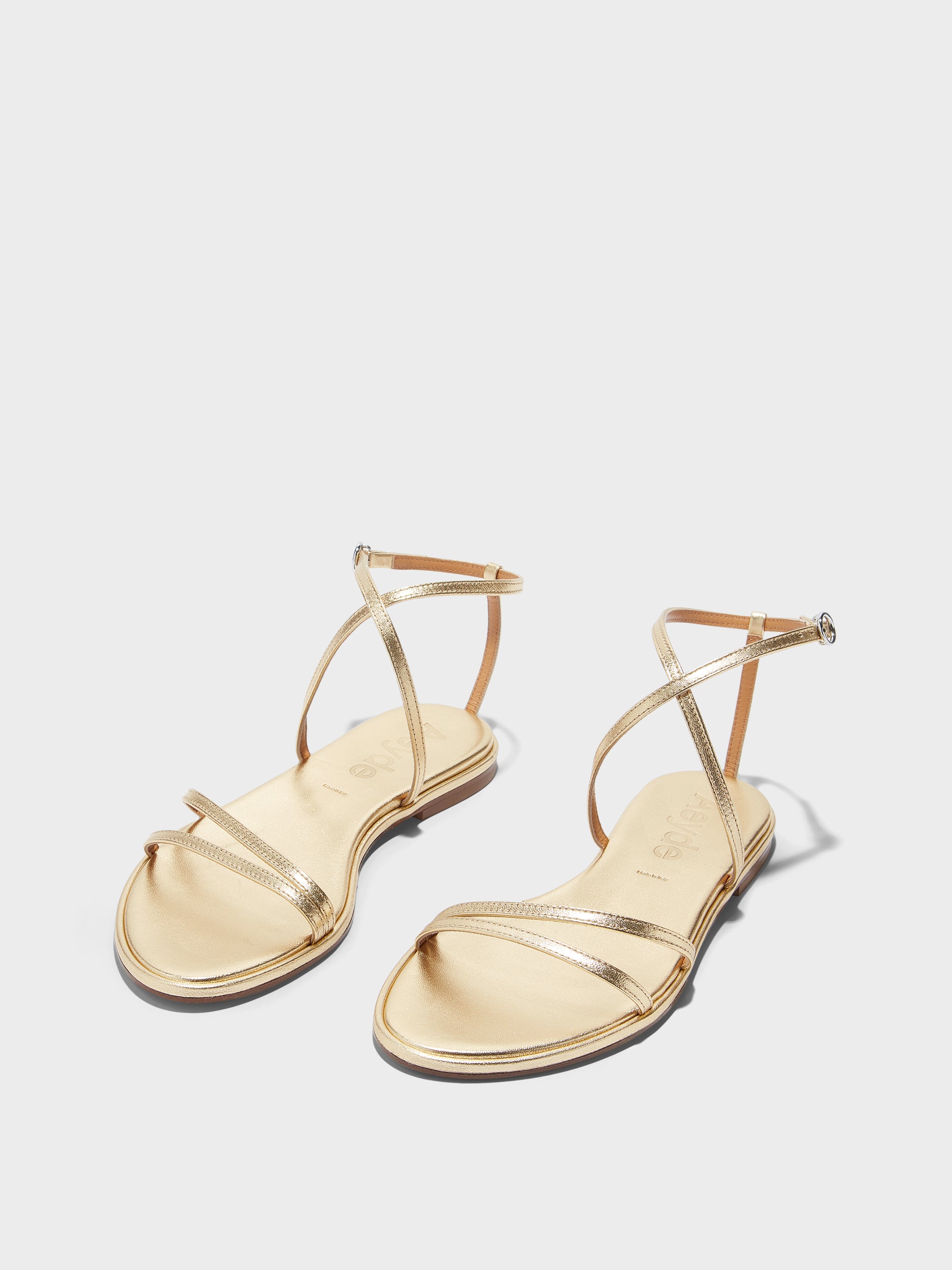 Aeyde | Rabea Leather Flat Sandals for Women | Gold Nappa | Round Toe | Flat Heel | Luxury Materials | Handmade in Italy