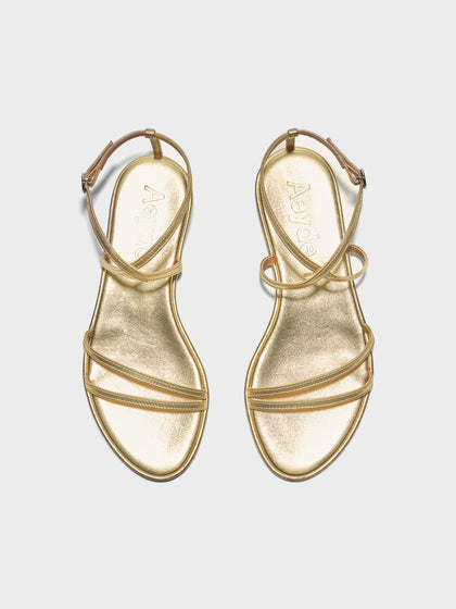 Aeyde | Rabea Leather Flat Sandals for Women | Gold Nappa | Round Toe | Flat Heel | Front View