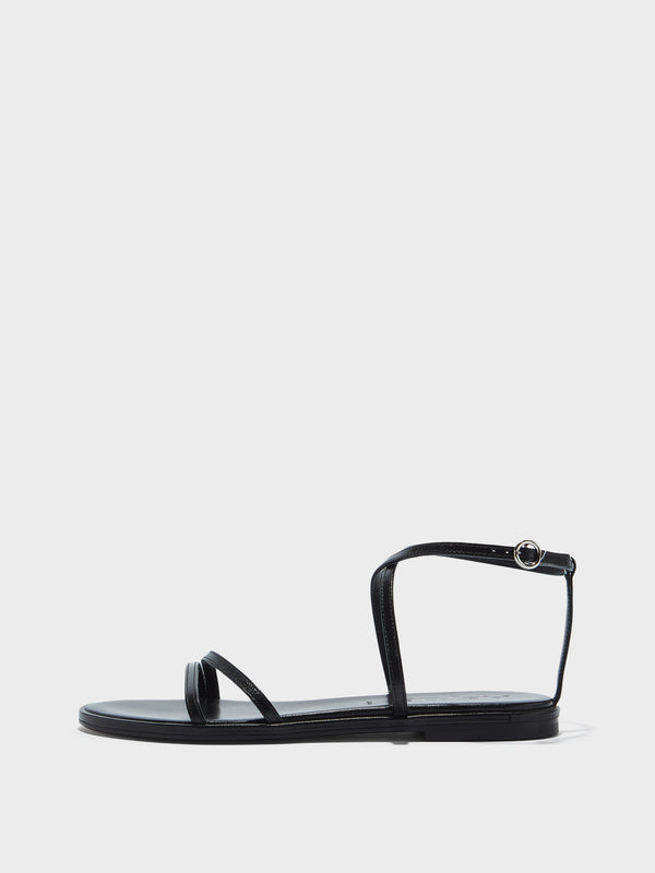 Aeyde | Rabea Leather Flat Sandals for Women | Black Nappa | Round Toe | Flat Heel | Side View