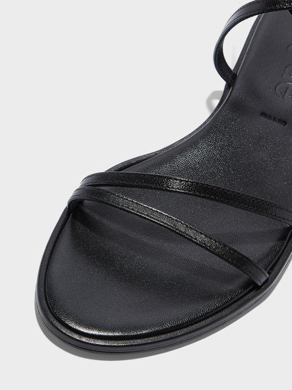 Aeyde | Rabea Leather Flat Sandals for Women | Black Nappa | Round Toe | Flat Heel | Heel Details