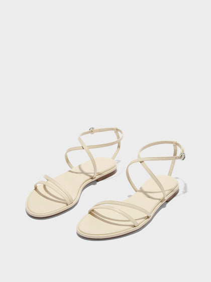 Aeyde | Rabea Leather Flat Sandals for Women | Creamy Nappa | Round Toe | Flat Heel | Luxury Materials | Handmade in Italy