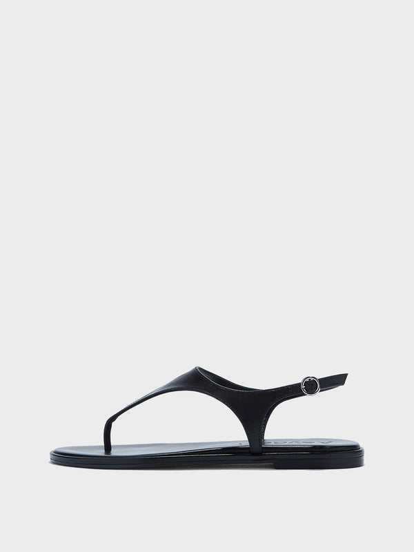 Aeyde | Raine Leather Flat Sandals for Women | Black Nappa | Round Toe | Flat Heel | Side View