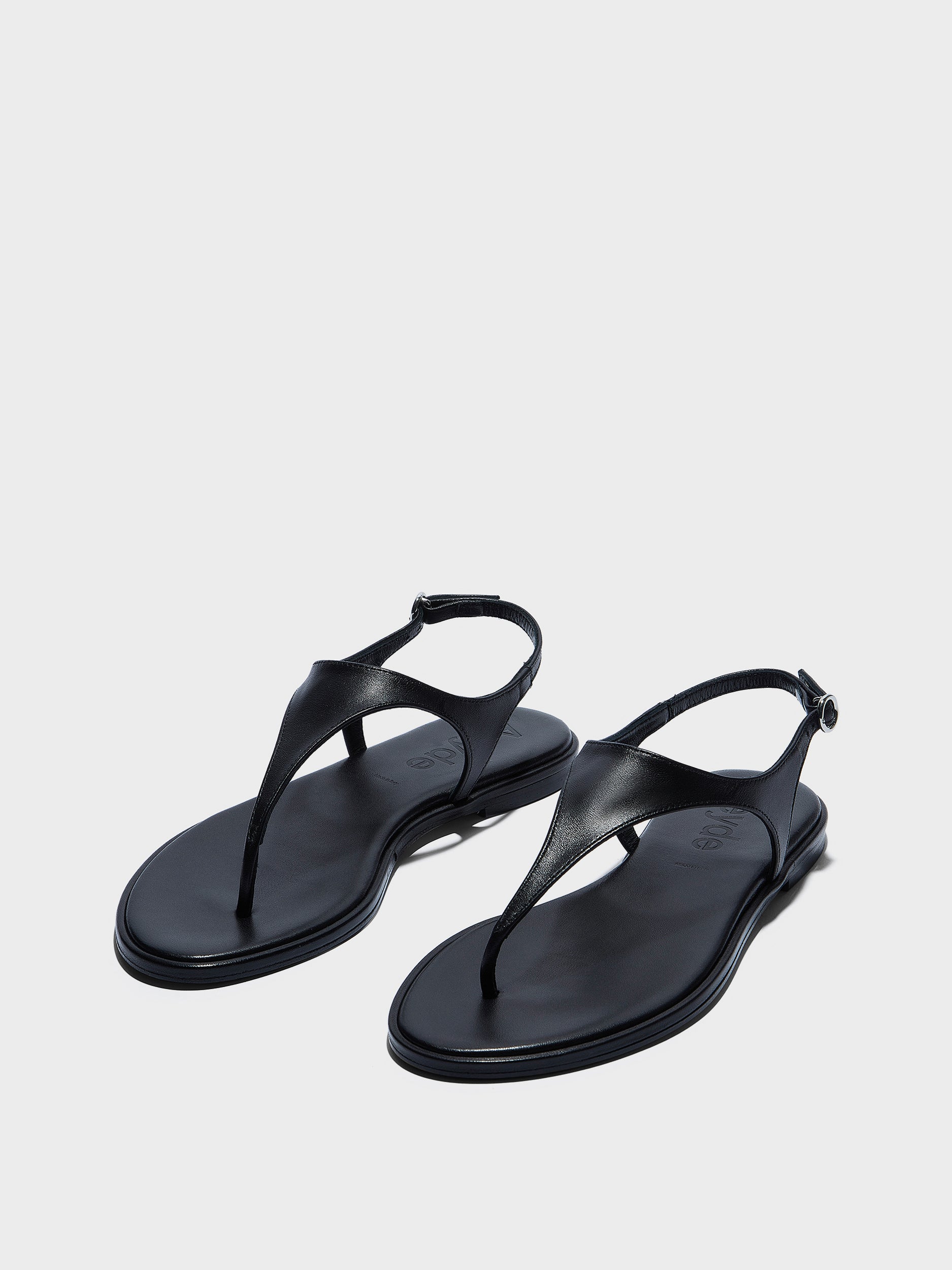 Aeyde | Raine Leather Flat Sandals for Women | Black Nappa | Round Toe | Flat Heel | Luxury Materials | Handmade in Italy