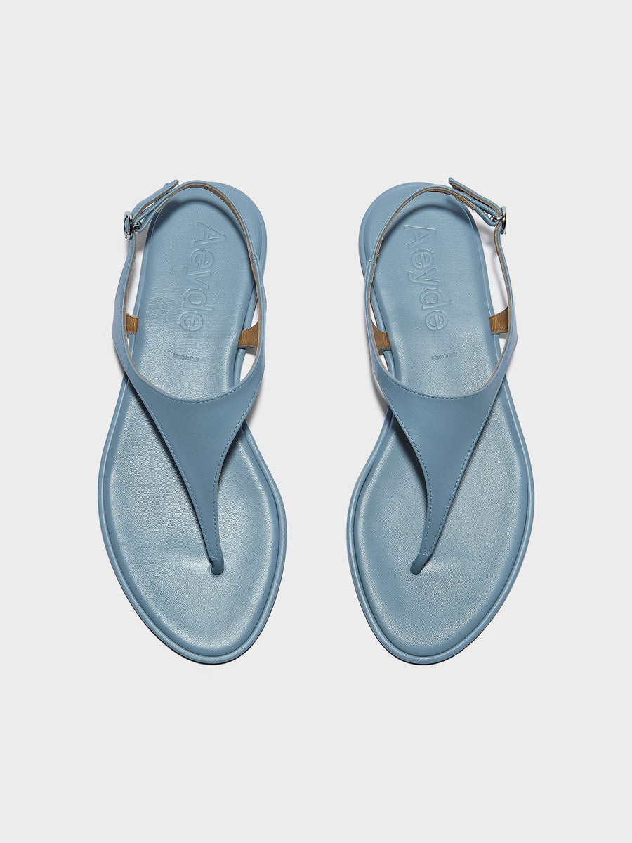 Aeyde | Raine Leather Flat Sandals for Women | Glass Nappa | Round Toe | Flat Heel | Front View