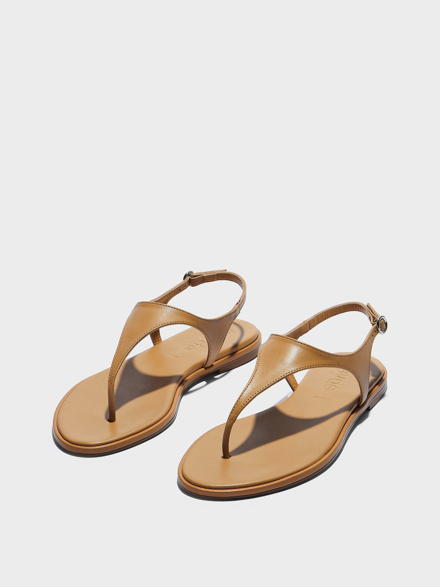 Aeyde | Raine Leather Flat Sandals for Women | Hazelnut Nappa | Round Toe | Flat Heel | Luxury Materials | Handmade in Italy