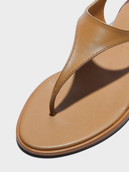 Aeyde | Raine Leather Flat Sandals for Women | Hazelnut Nappa | Round Toe | Flat Heel | Heel Details