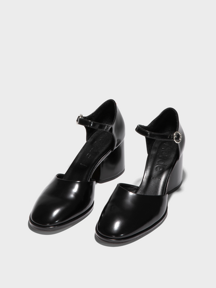 Aeyde | Rana Polido Pumps Leather Pumps for Women | Black Polido | Round Toe | Mid Heel | Luxury Materials | Handmade in Italy