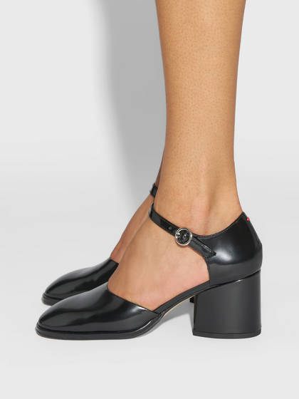 Aeyde | Rana Polido Pumps Leather Pumps for Women | Black Polido | Round Toe | Mid Heel | How to Style