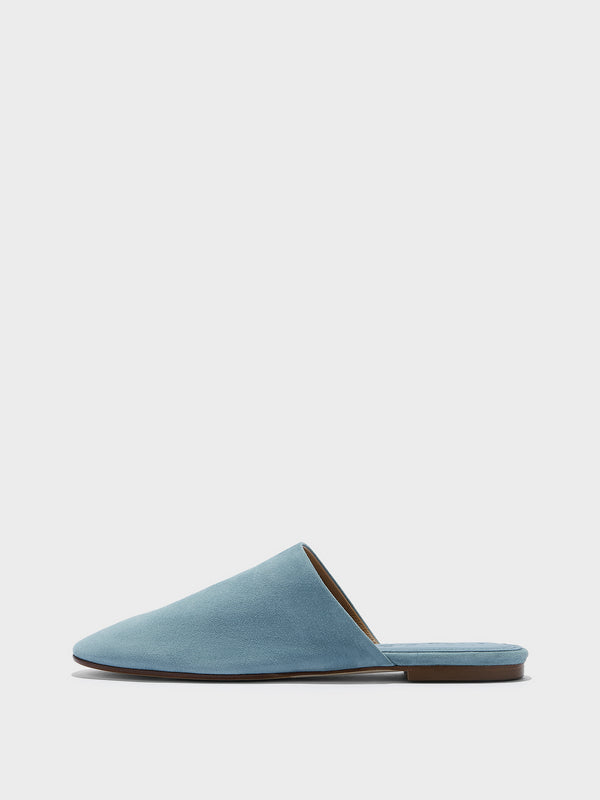 Aeyde | Rega Leather House Slippers for Women | Glass Suede | Round Toe | Flat Heel | Side View