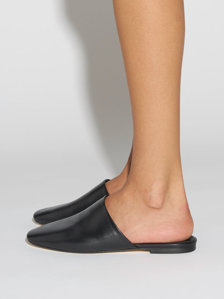 Aeyde | Rega Leather House Slippers for Women | Black Nappa | Round Toe | Flat Heel | On Feet