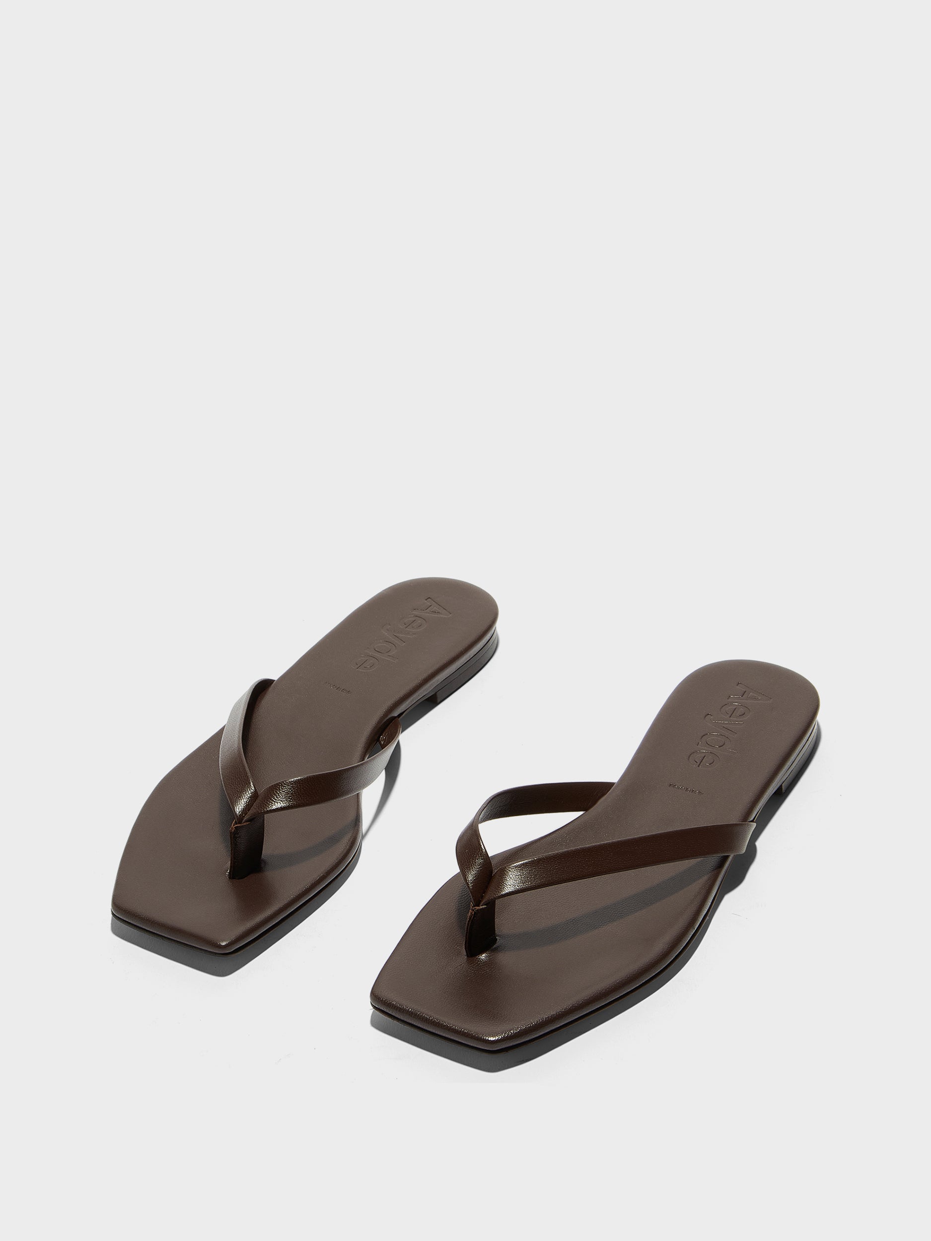 Aeyde | Renee Leather Flat Sandals for Women | Moka Nappa | Square Toe | Flat Heel | Luxury Materials | Handmade in Italy