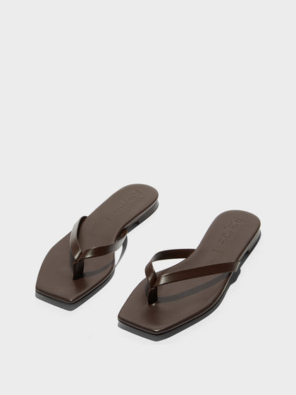 Aeyde | Renee Leather Flat Sandals for Women | Moka Nappa | Square Toe | Flat Heel | Luxury Materials | Handmade in Italy