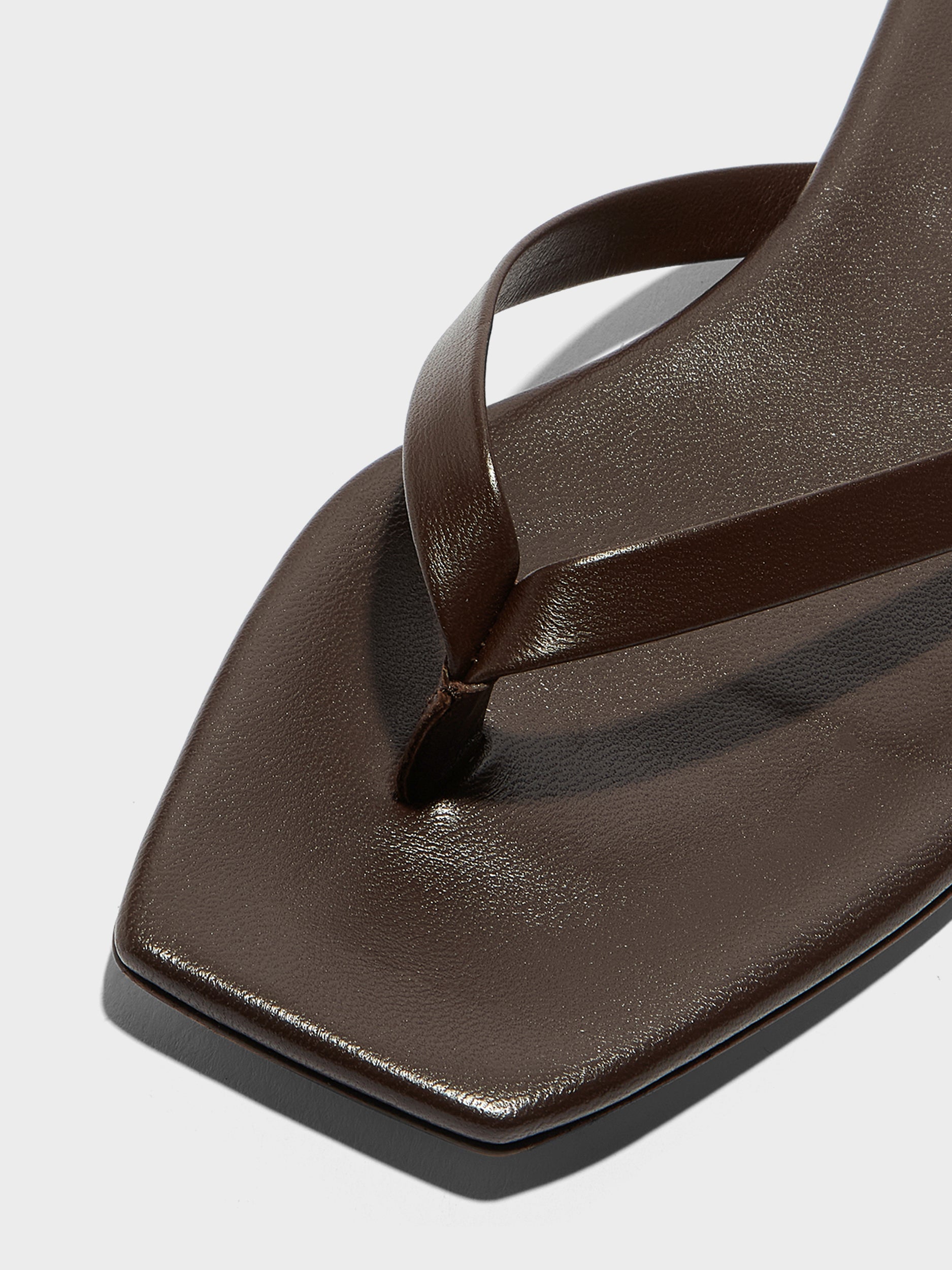 Aeyde | Renee Leather Flat Sandals for Women | Moka Nappa | Square Toe | Flat Heel | Heel Details