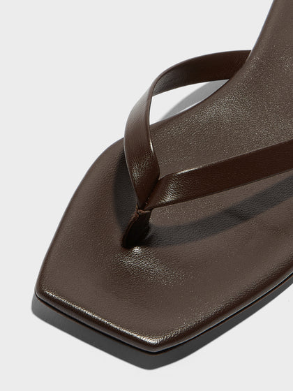 Aeyde | Renee Leather Flat Sandals for Women | Moka Nappa | Square Toe | Flat Heel | Heel Details