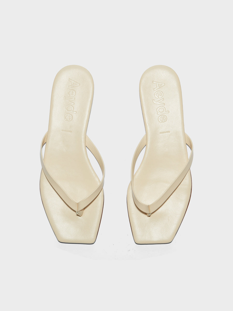 Aeyde | Renee Leather Flat Sandals for Women | Creamy Nappa | Square Toe | Flat Heel | Front View