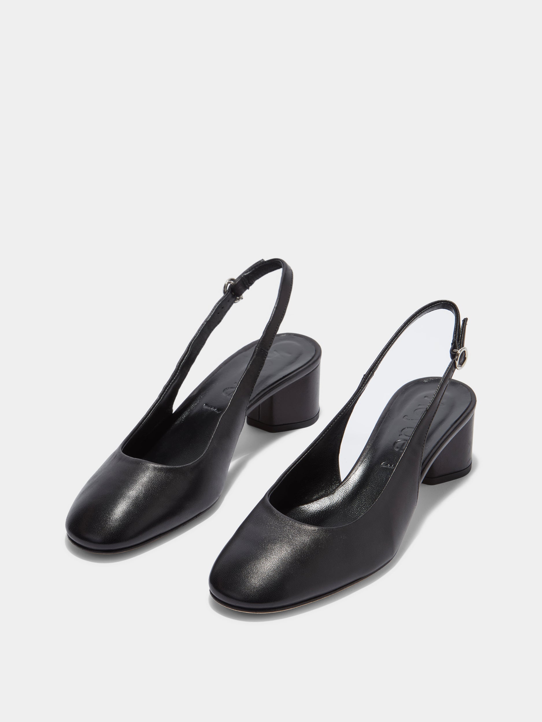 Aeyde | Romy Leather Pumps Leather  for Women | Black Nappa | Round Toe | Mid Heel | On Feet