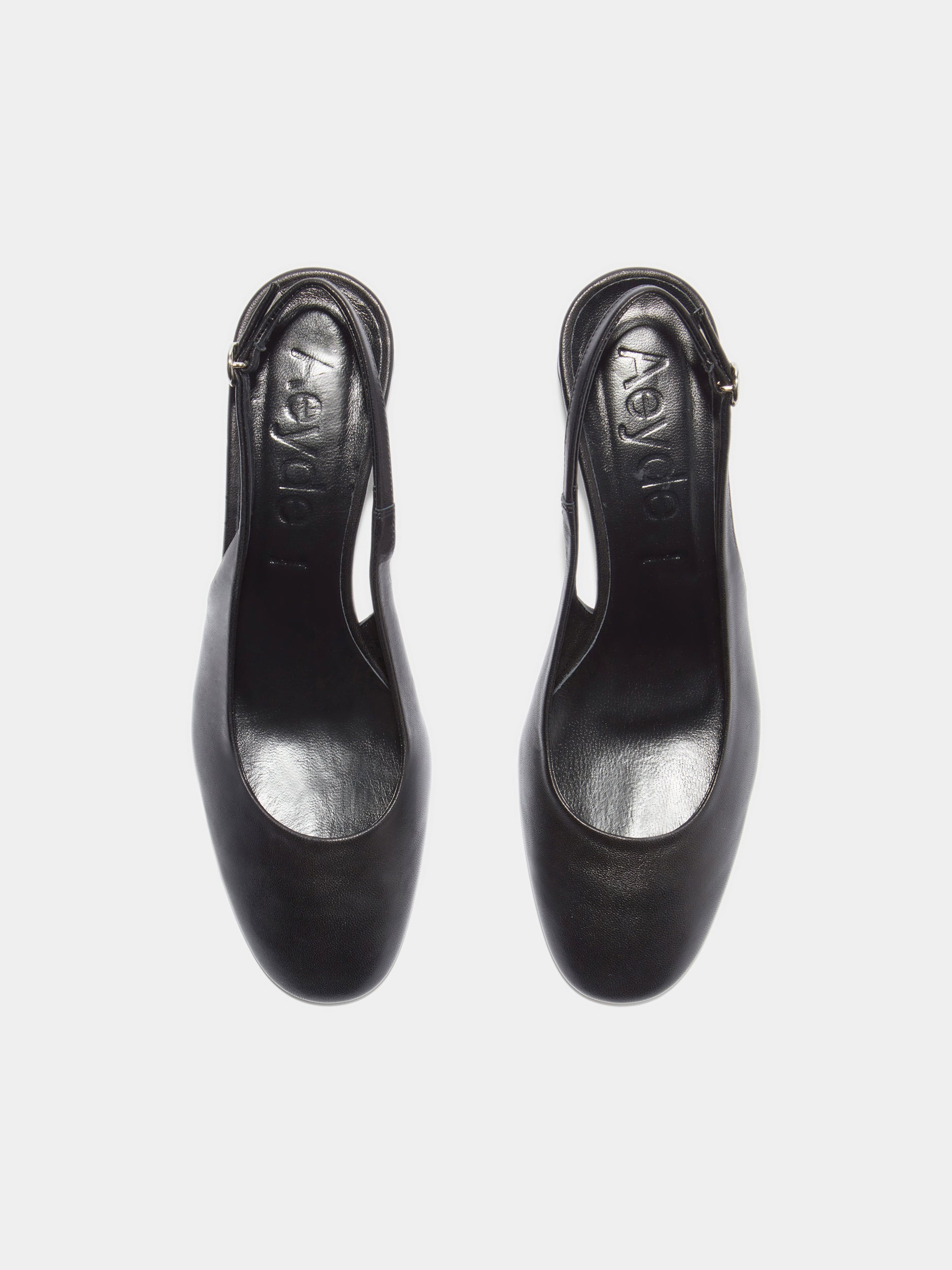 Aeyde | Romy Leather Pumps Leather  for Women | Black Nappa | Round Toe | Mid Heel | Front View