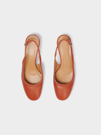 Aeyde | Romy Leather Slingback Pumps Leather Pumps for Women | Tangerine Nappa | Round Toe | Mid Heel | Heel Details