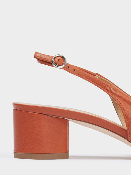 Aeyde | Romy Leather Slingback Pumps Leather Pumps for Women | Tangerine Nappa | Round Toe | Mid Heel | Luxury Materials | Handmade in Italy