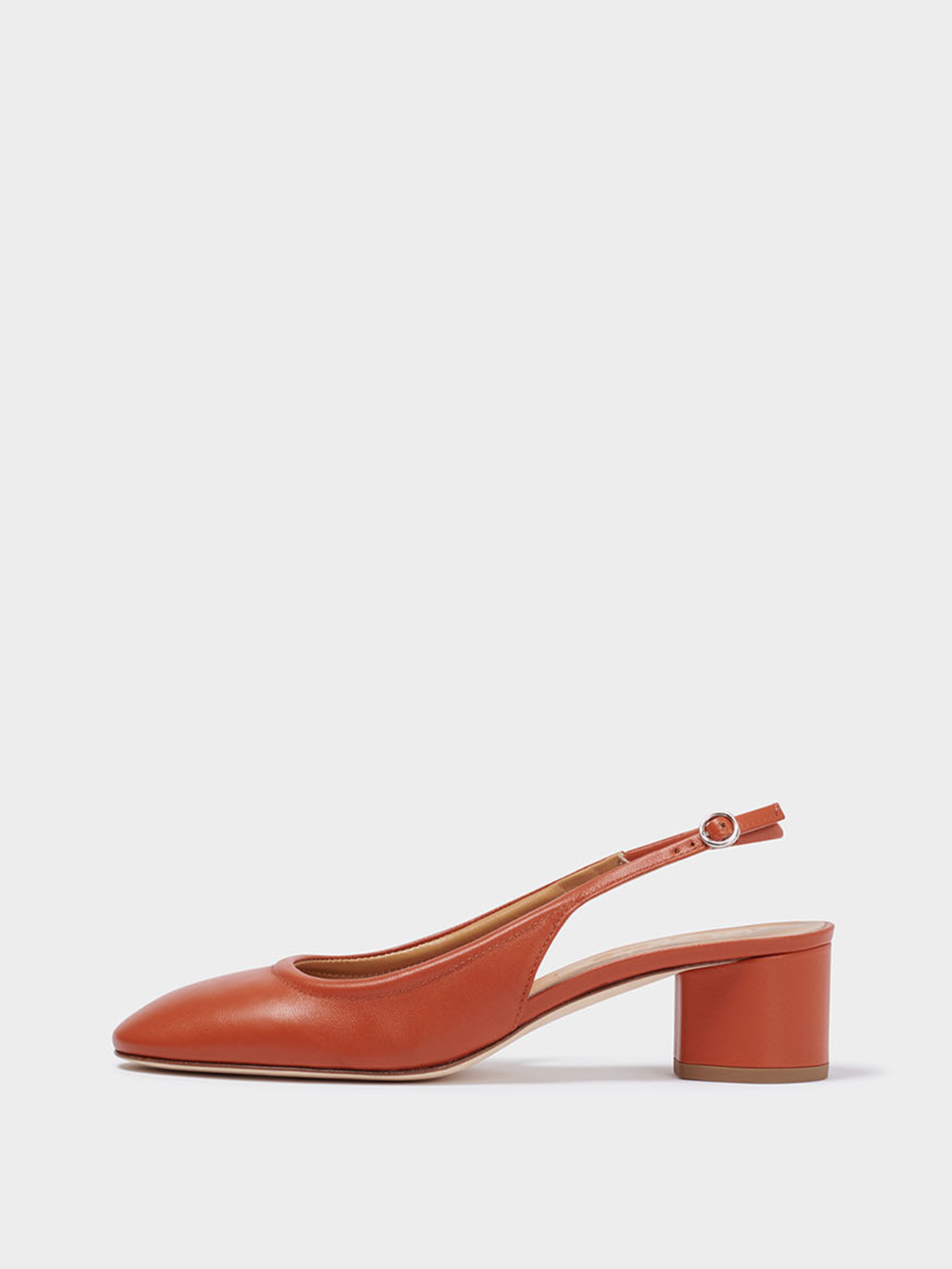 Aeyde | Romy Leather Slingback Pumps Leather Pumps for Women | Tangerine Nappa | Round Toe | Mid Heel | Side View