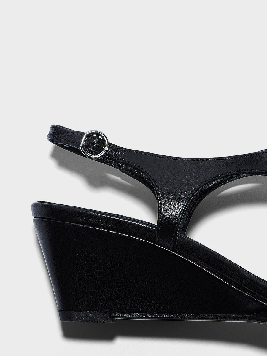 Aeyde | Roose Leather Heeled Sandals for Women | Black Nappa | Round Toe | Mid Heel | Heel Details