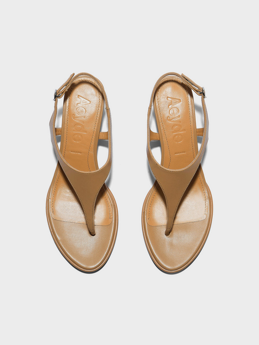 Aeyde | Roose Leather Heeled Sandals for Women | Hazelnut Nappa | Round Toe | Mid Heel | Front View