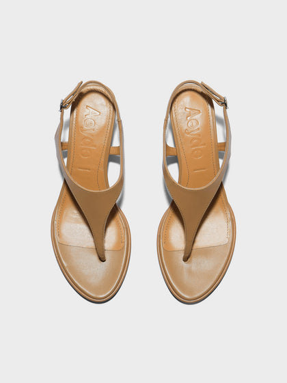 Aeyde | Roose Leather Heeled Sandals for Women | Hazelnut Nappa | Round Toe | Mid Heel | Front View