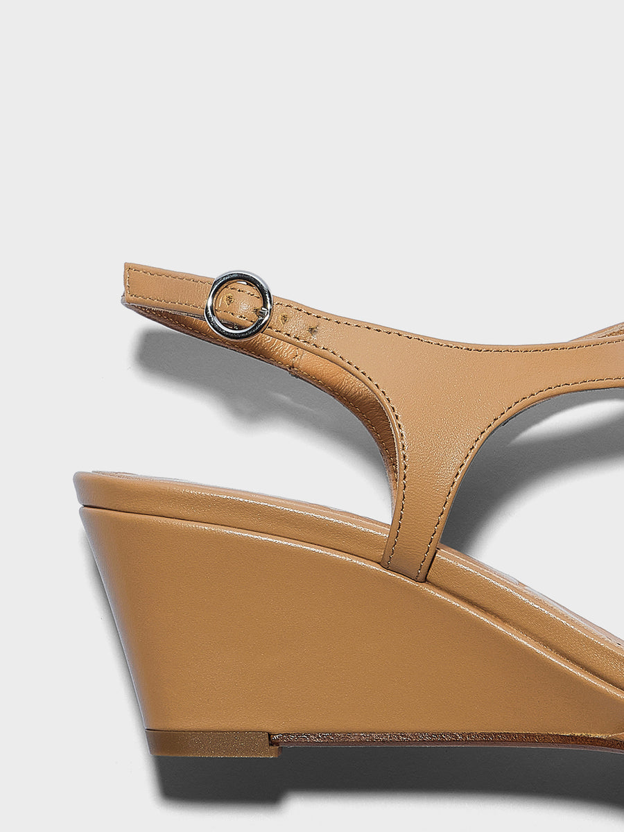 Aeyde | Roose Leather Heeled Sandals for Women | Hazelnut Nappa | Round Toe | Mid Heel | Heel Details