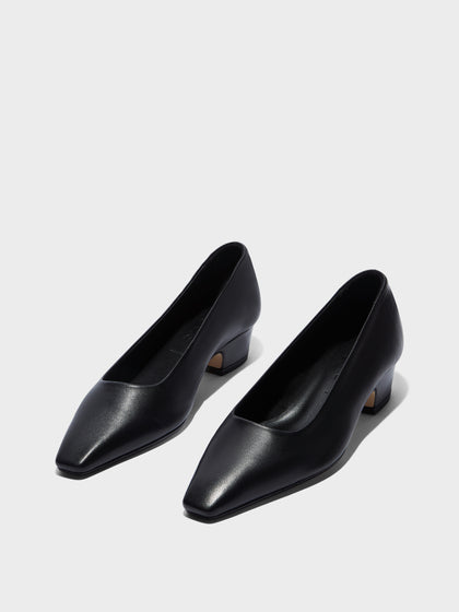 Aeyde | Rory Leather Pumps for Women | Black Nappa | Square Toe | Mid Heel | Luxury Materials | Handmade in Italy