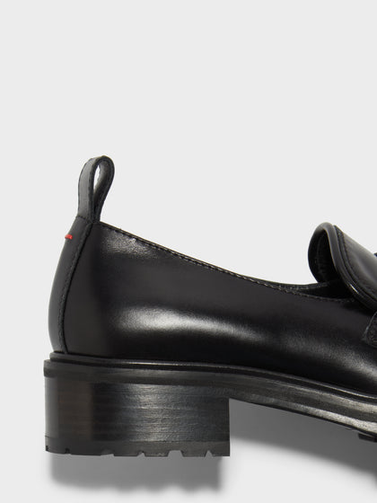 Aeyde | Ruth Leather Loafers Leather Flats, Loafers for Women | Black Calf | Round Toe | Mid Heel | Heel Details