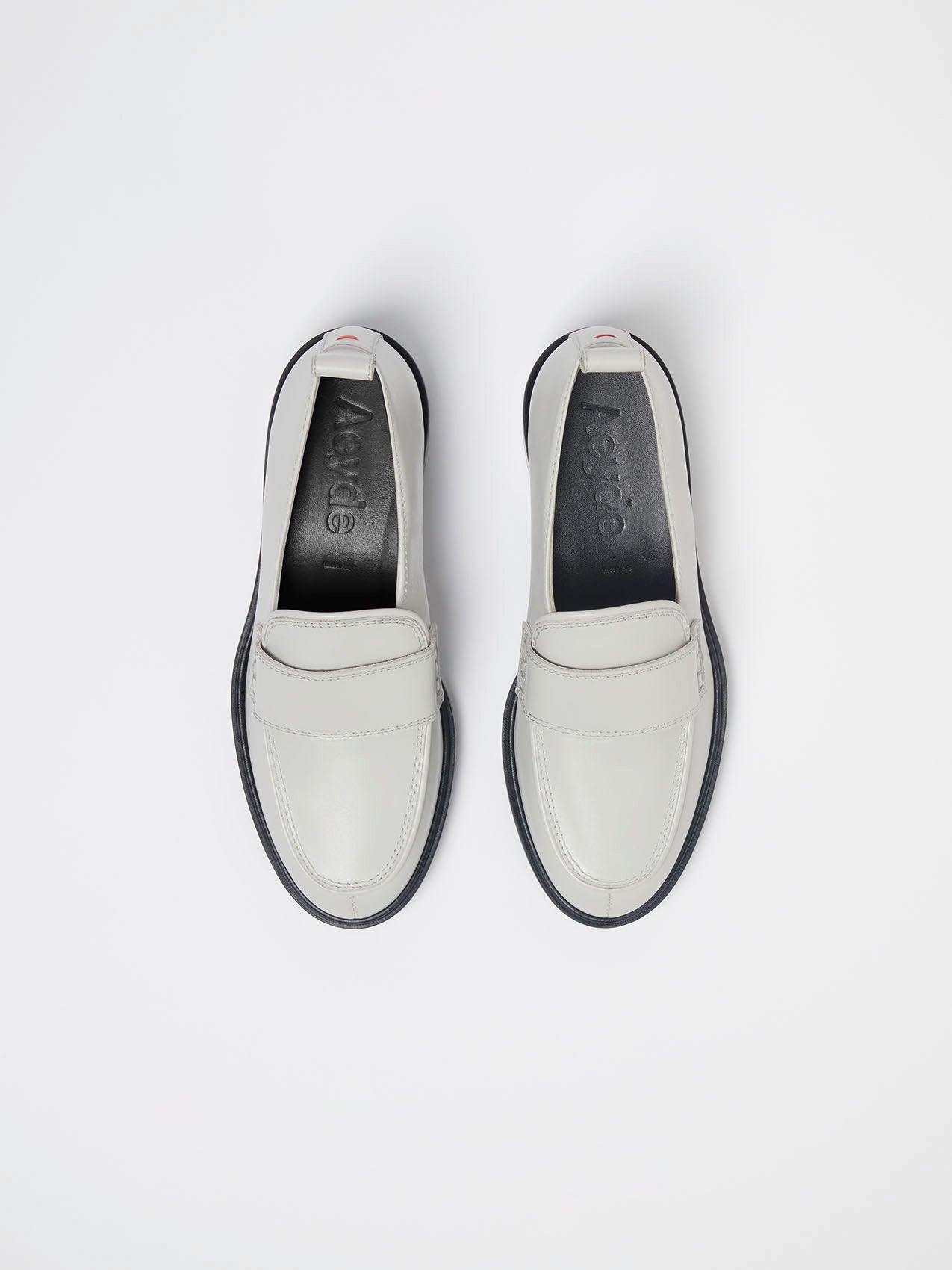 Aeyde | Ruth Chalk Calf Leather Loafers, Flats for Women |  | Round Toe | Mid Heel | Heel Details