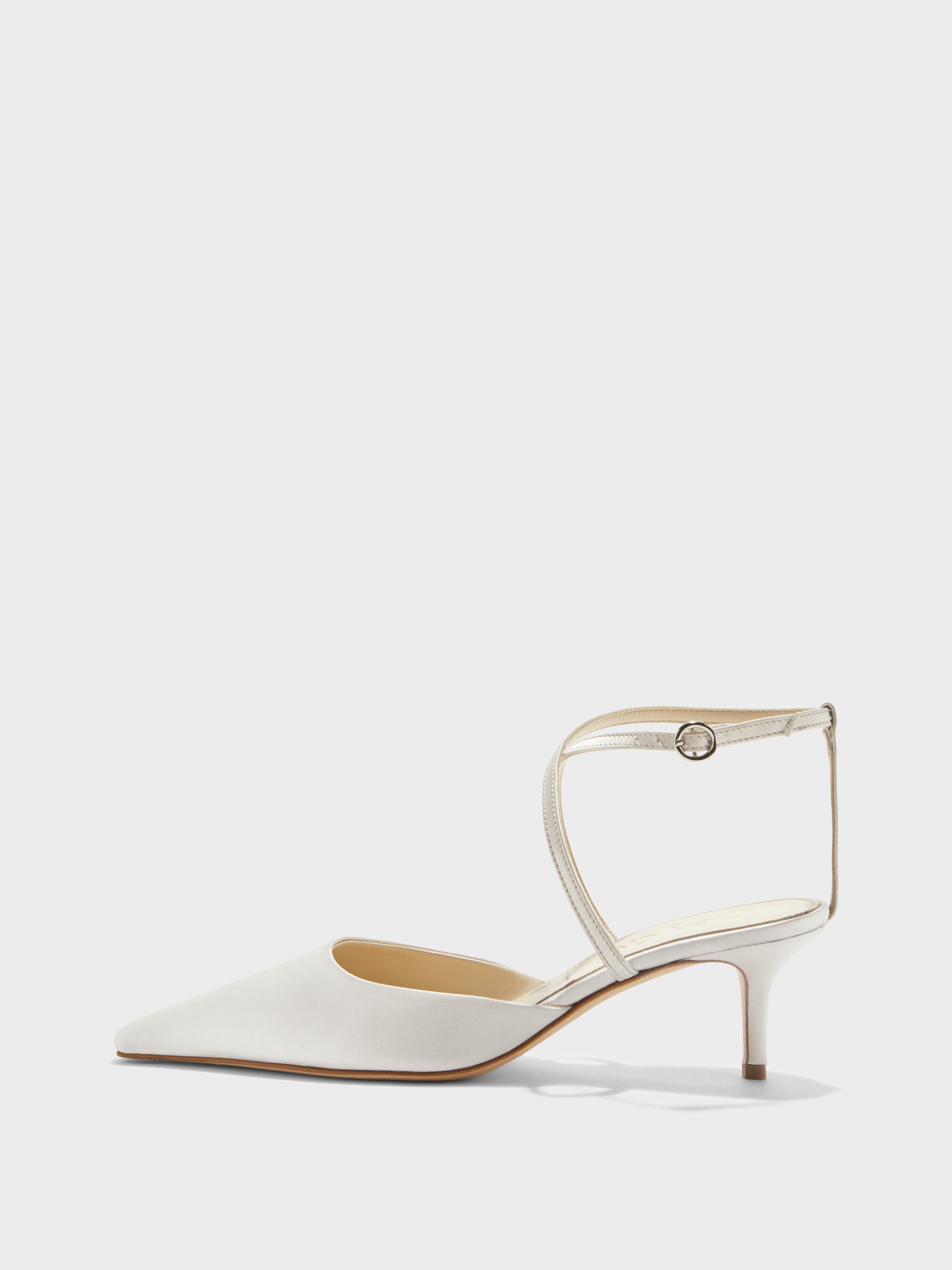 Aeyde | Salome Satin Stiletto Pumps Leather Pumps for Women | Creamy Satin | Pointed Toe | Mid Heel | Side View