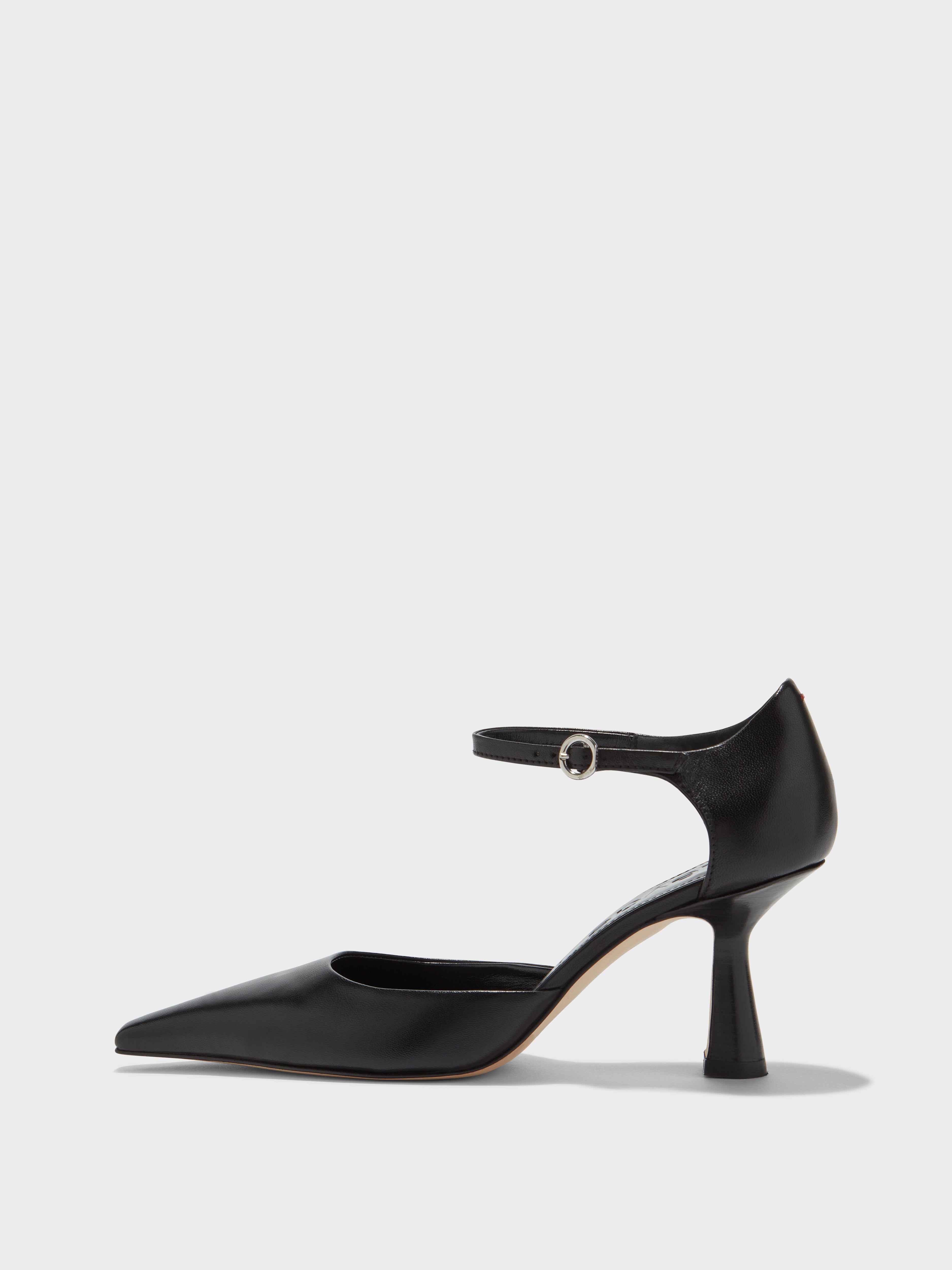Aeyde | Salvi Leather Ankle Strap Pumps Leather Pumps for Women | Black Nappa | Pointed Toe | High Heel | Side View