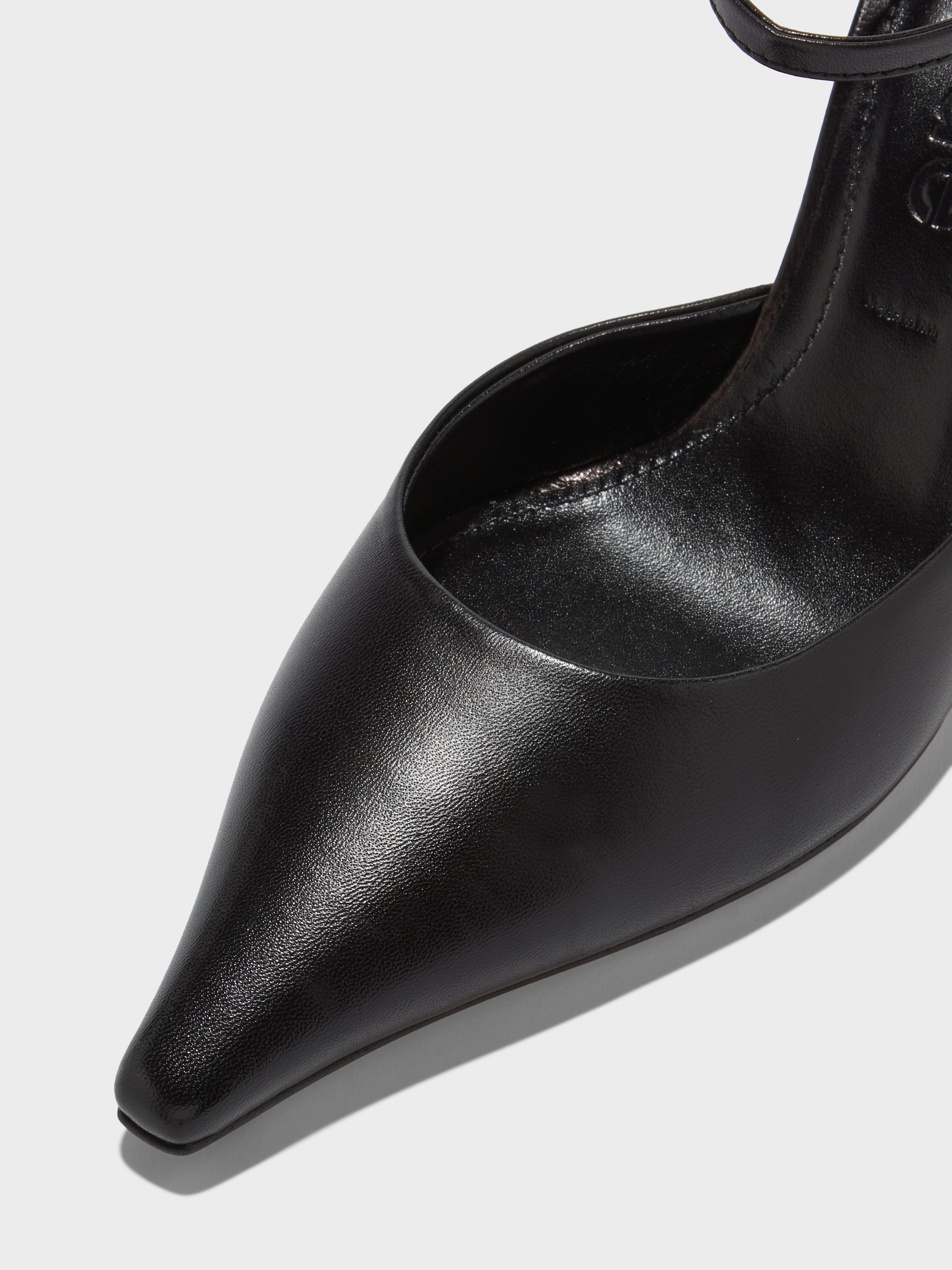 Aeyde | Salvi Leather Ankle Strap Pumps Leather Pumps for Women | Black Nappa | Pointed Toe | High Heel | Luxury Materials | Handmade in Italy