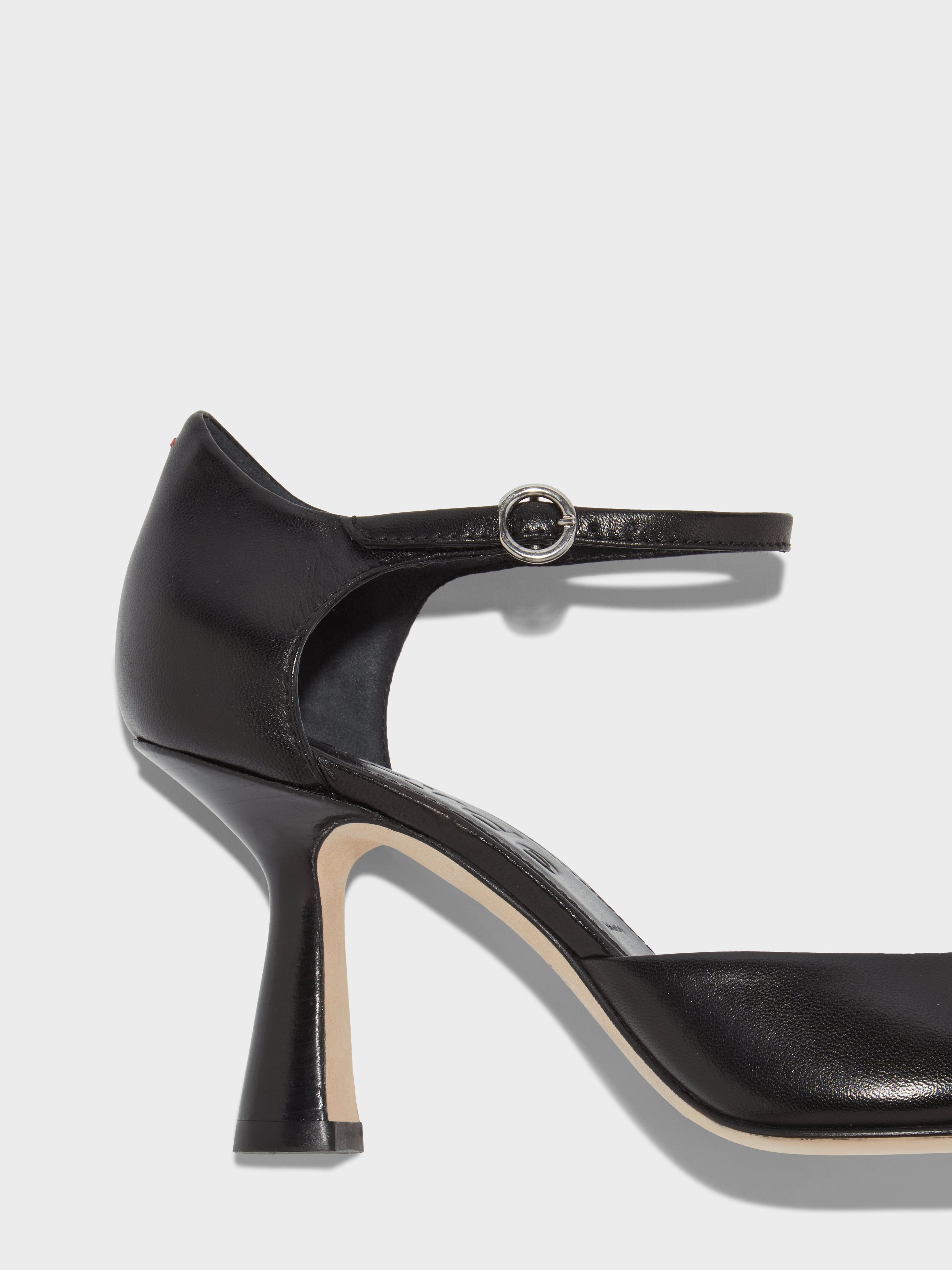 Aeyde | Salvi Leather Ankle Strap Pumps Leather Pumps for Women | Black Nappa | Pointed Toe | High Heel | Heel Details