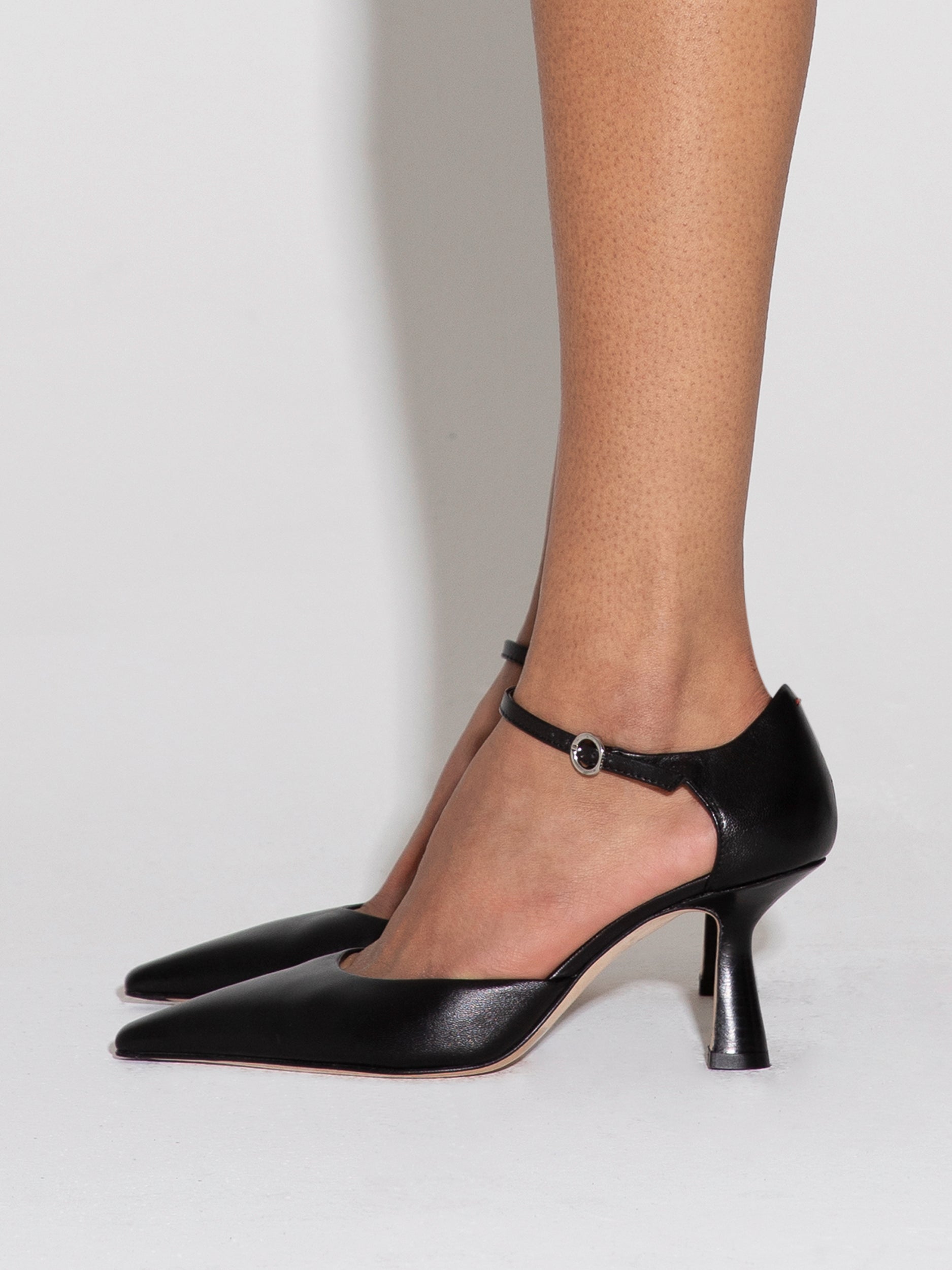 Aeyde | Salvi Leather Ankle Strap Pumps Leather Pumps for Women | Black Nappa | Pointed Toe | High Heel | How to Style