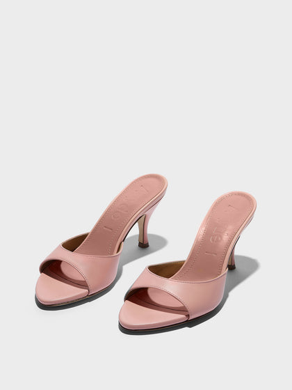Aeyde | Samia Leather Heeled Sandals for Women | Dusty Pink Nappa | Round Toe | High Heel | Luxury Materials | Handmade in Italy