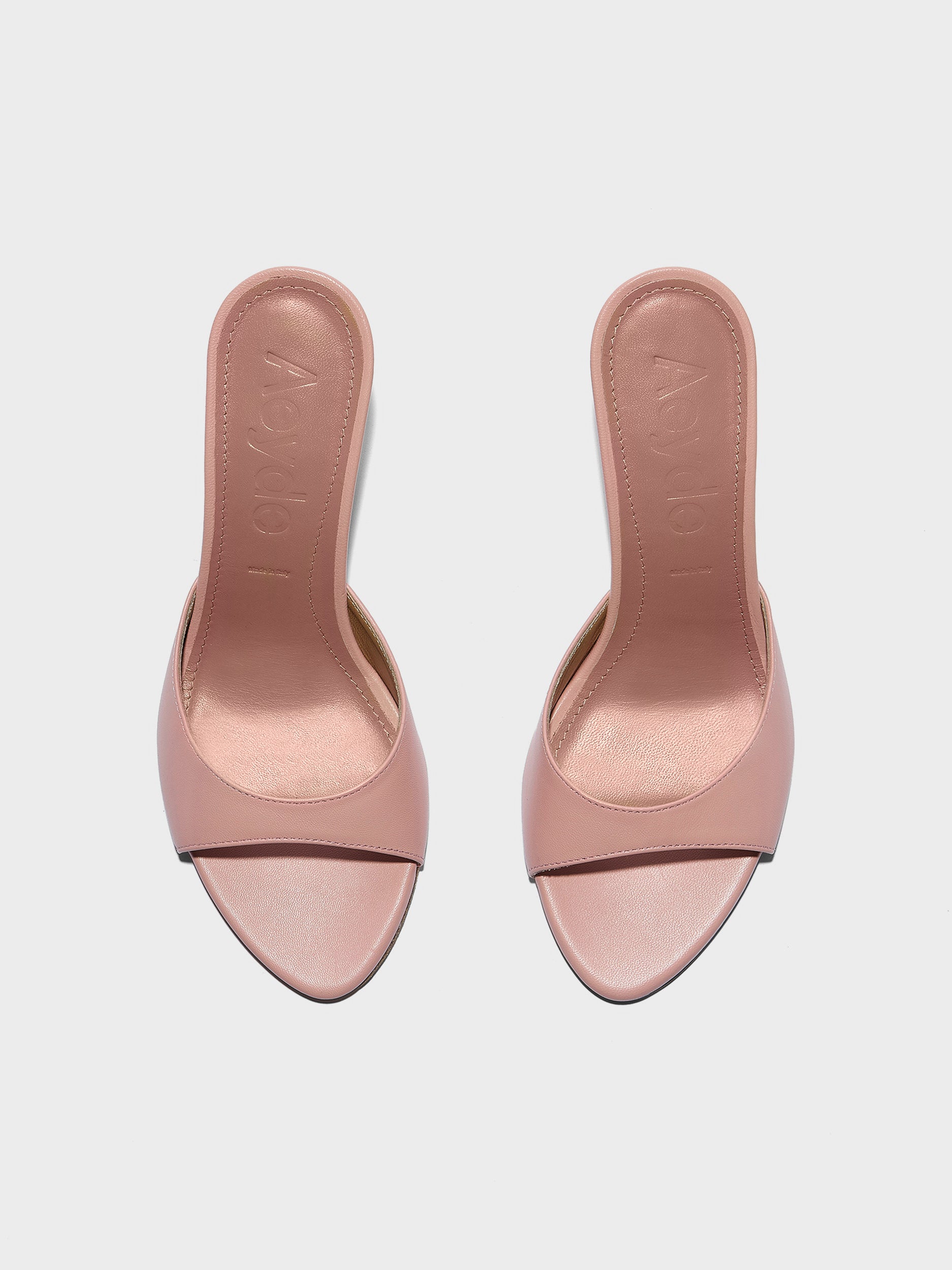 Aeyde | Samia Leather Heeled Sandals for Women | Dusty Pink Nappa | Round Toe | High Heel | Front View