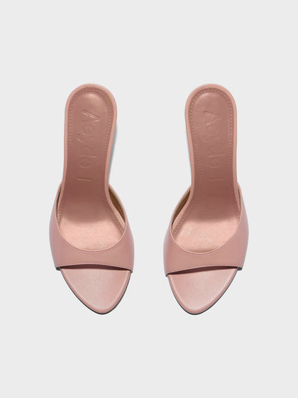 Aeyde | Samia Leather Heeled Sandals for Women | Dusty Pink Nappa | Round Toe | High Heel | Front View