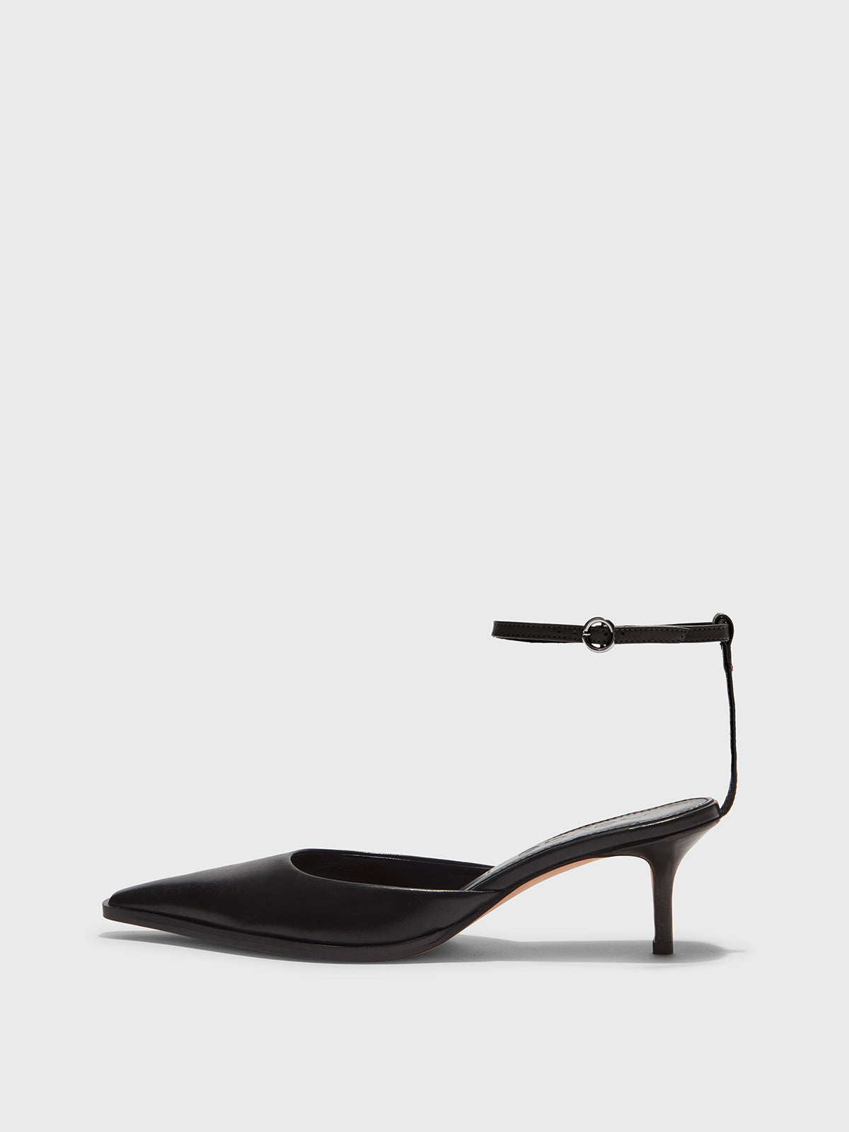 Aeyde | Sarina Leather Ankle-Strap Pumps Leather Pumps for Women | Black Calf | Pointed Toe | Mid Heel | Side View