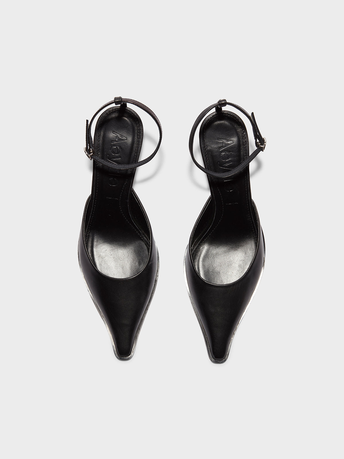 Aeyde | Sarina Leather Ankle-Strap Pumps Leather Pumps for Women | Black Calf | Pointed Toe | Mid Heel | Front View