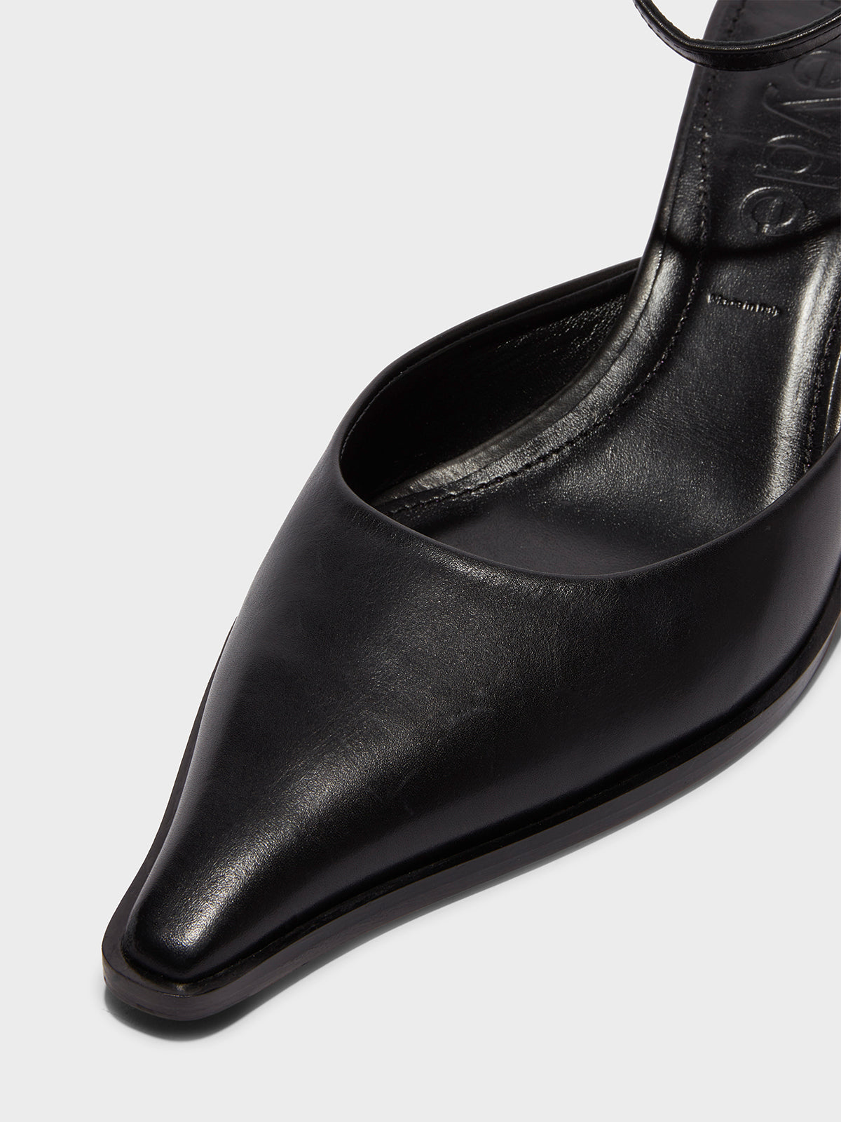 Aeyde | Sarina Leather Ankle-Strap Pumps Leather Pumps for Women | Black Calf | Pointed Toe | Mid Heel | Luxury Materials | Handmade in Italy
