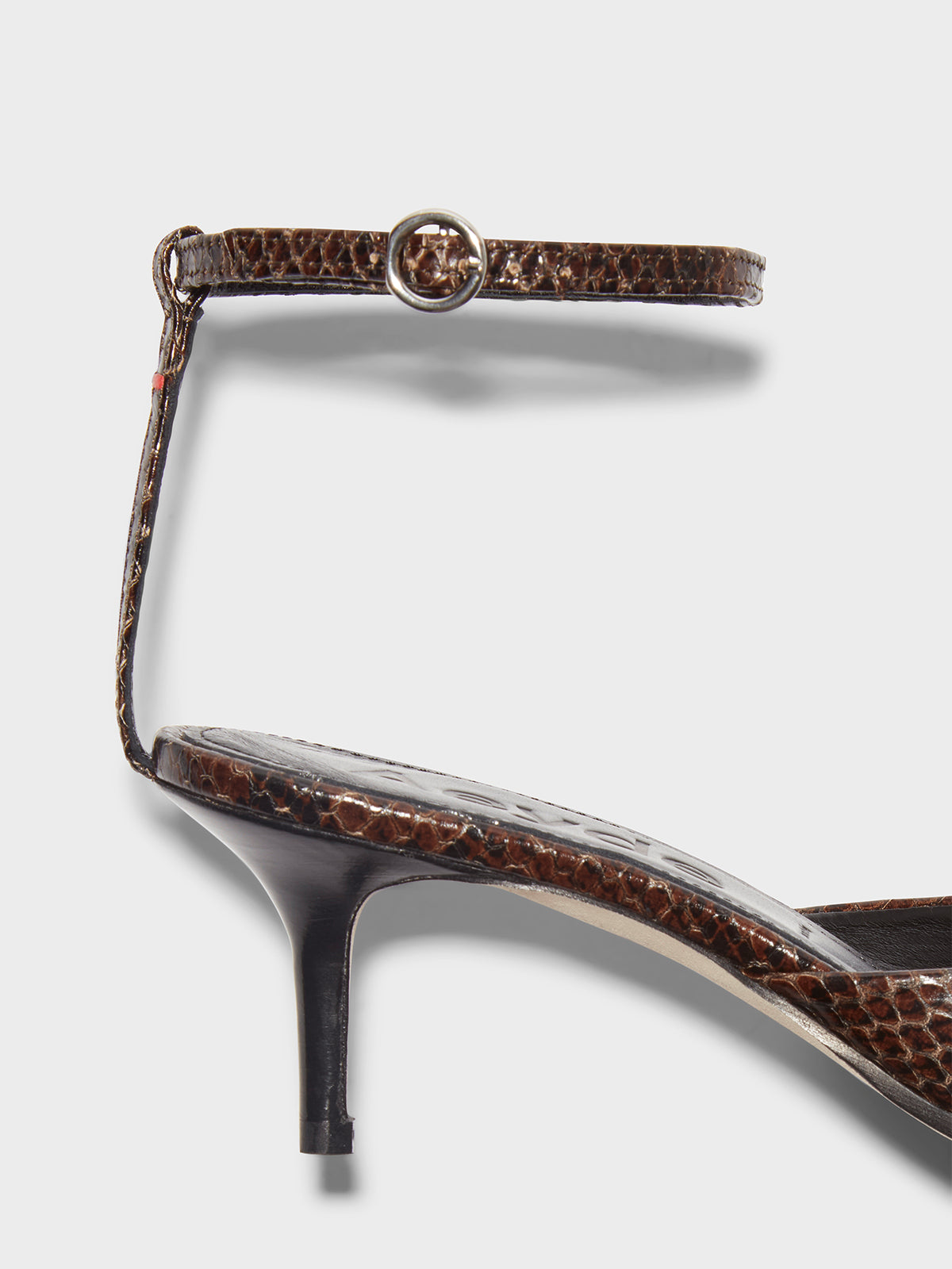 Aeyde | Sarina Leather Ankle-Strap Pumps Leather Pumps for Women | Moka Snake | Pointed Toe | Mid Heel | Heel Details