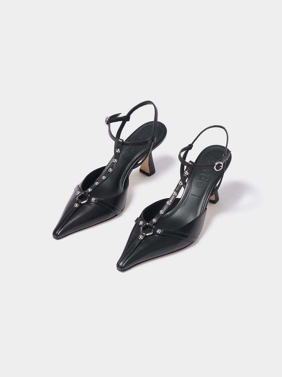 Aeyde | Saskia Leather Pumps for Women | Black Nappa | Square Toe | High Heel | On Feet