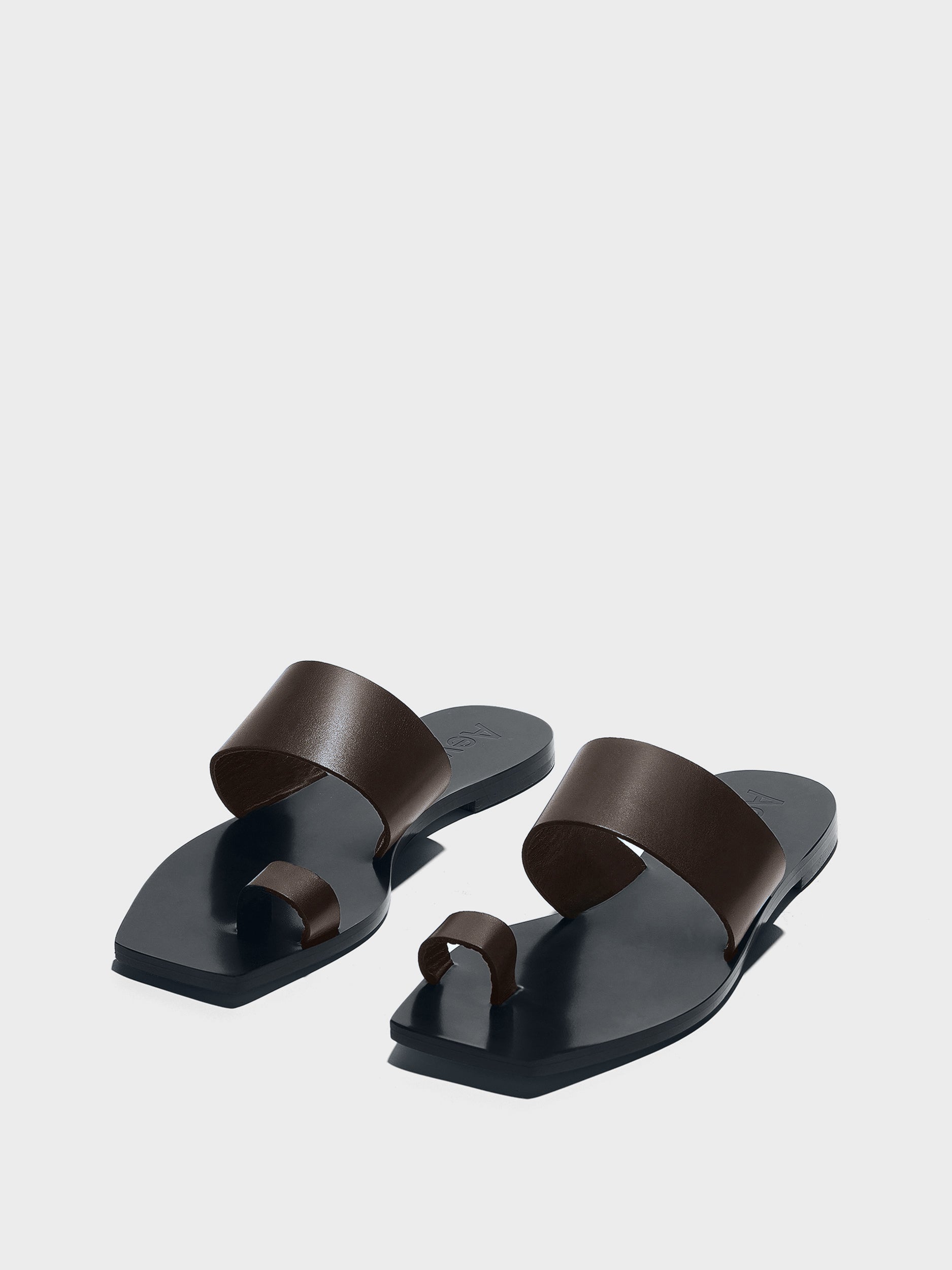 Aeyde | Sibel Leather Flat Sandals for Women | Moka Calf | Square Toe | Flat Heel | Luxury Materials | Handmade in Italy